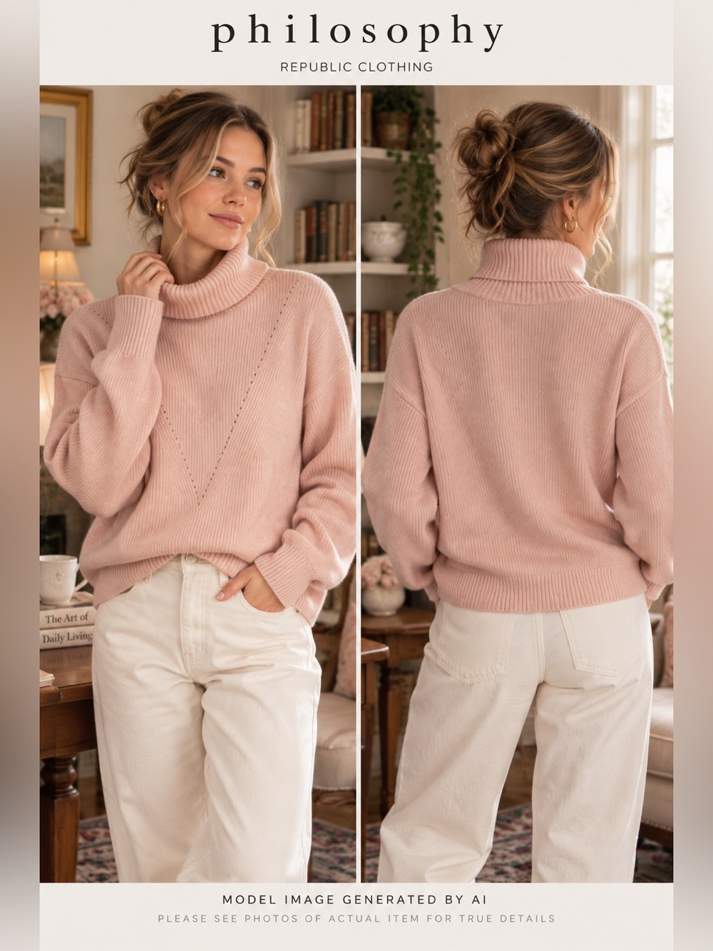 Philosophy Knit SOFT Turtleneck Pullover Sweater Pink Medium Barbiecore Preppy‎